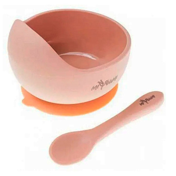 Тарелка силиконовая с ложкой Miyoumi T0001/244 розовая пудра 1